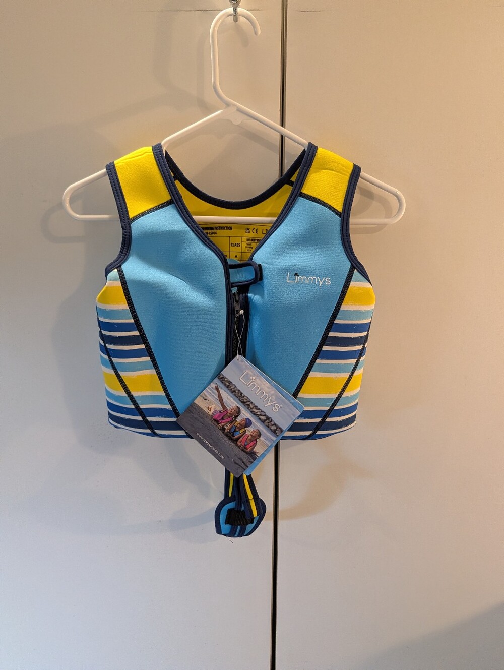 Limmys Large Kids Blue & Yellow Swim Training Vest - Secure Front Zip NWT